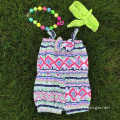 NEW ARRIVAL first walker romper Aztec romper kids summer romper with headband and necklace